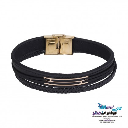 Gold and leather bracelet - geometric design-MB1708